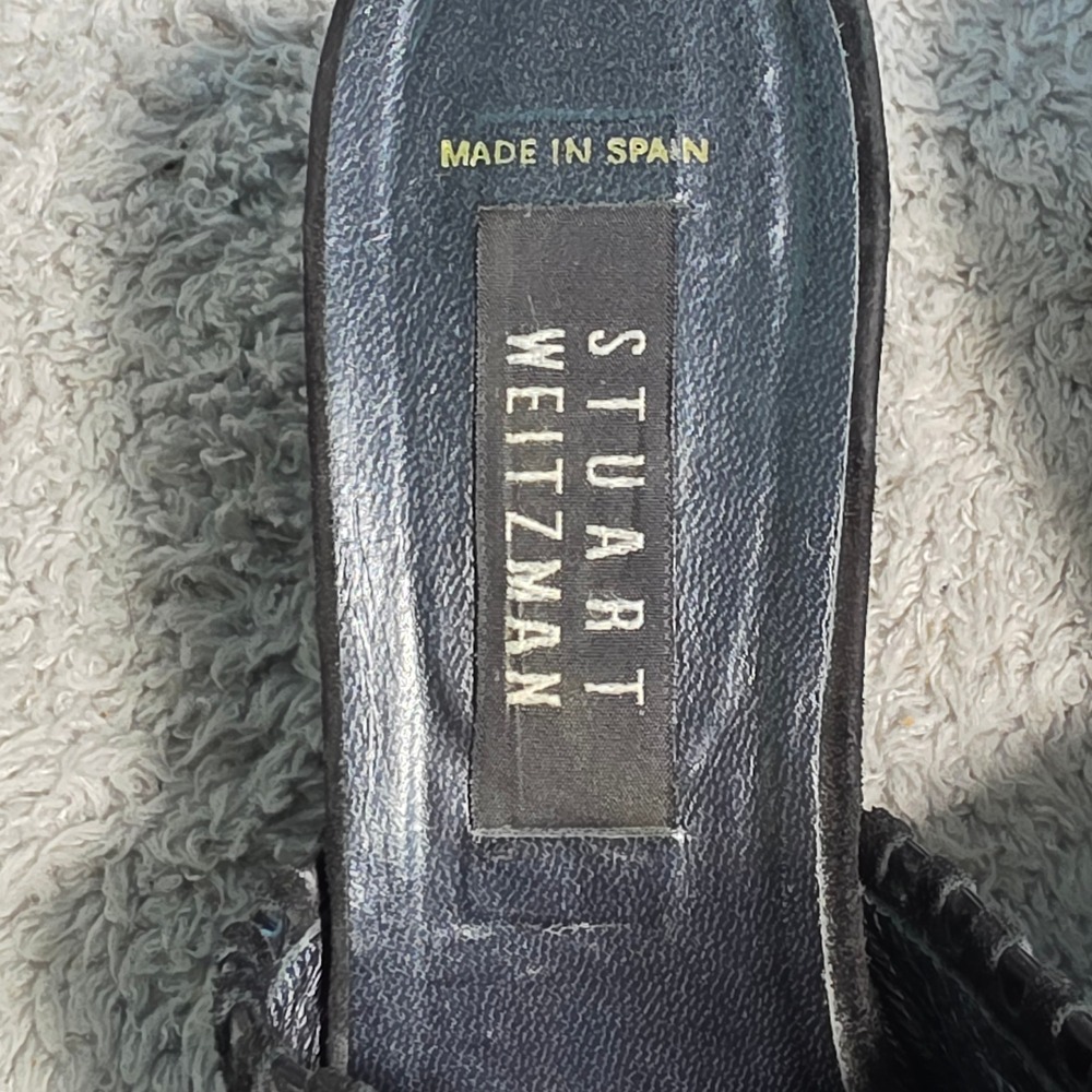 VTG Stuart Weitzman Wedge Sandals Black Suede Whipstitch Platform Women 7 M - Picture 3 of 6
